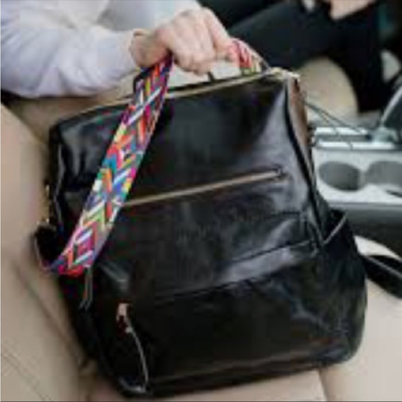 #114 BLOWOUT SALE ❤️New! Black Soft Vegan Leather Boho Aztec Backpack/Travel Bag - Picture 4 of 10